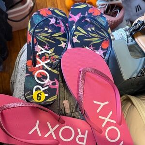 Roxy Pink and Navy Floral Flip Flops